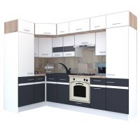 Bucatarie de Colt BIG GENA NEW DR. 150-290, ALB / Decor ALB/GRI